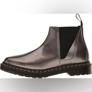 Dr Doc Martens Bianca Chelsea Pewter Patent Smooth Leather Ankle Boots US 7